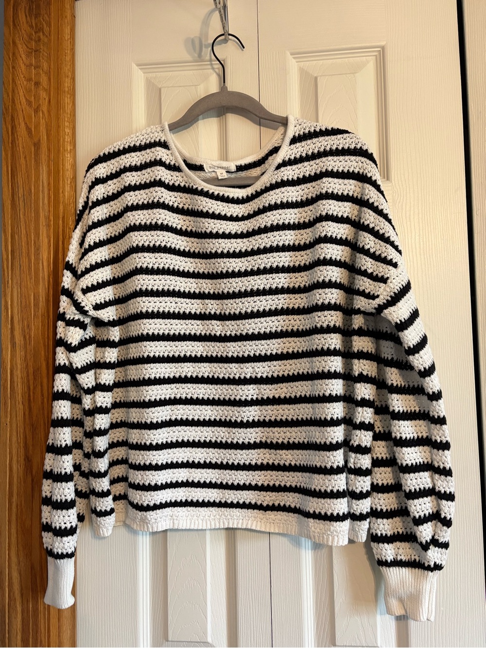 Blu Pepper Black & White Striped Crochet Crewneck Sweater
